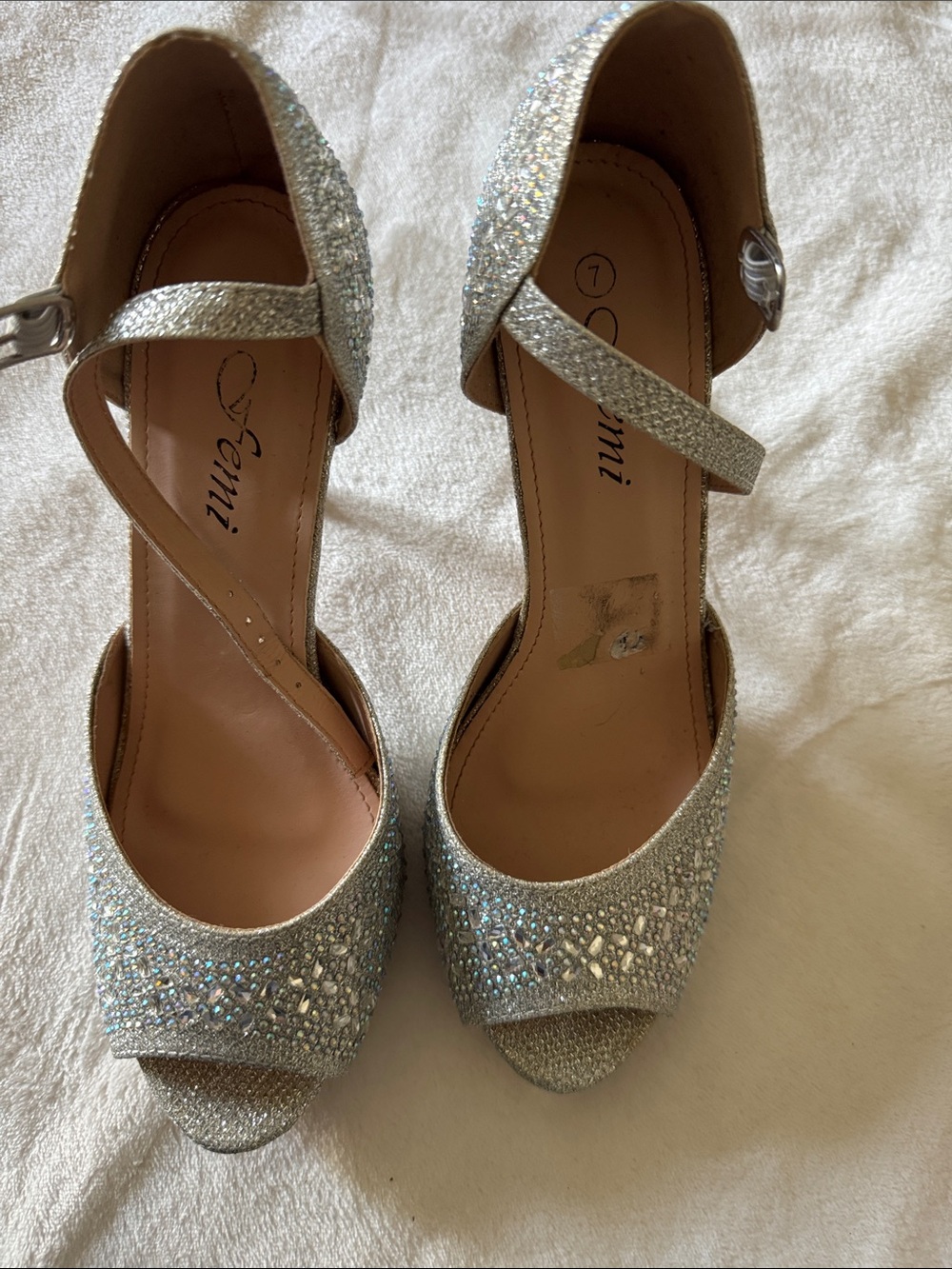 Silver Crystal Open-Toe Ankle Strap Heels